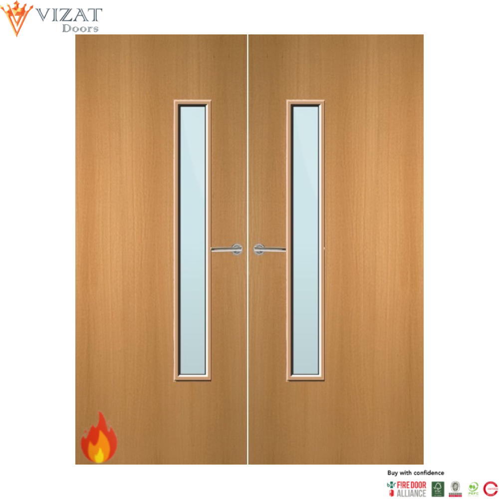 Beech Veneer 25G Glazed Pair FD60 Internal Fire Door