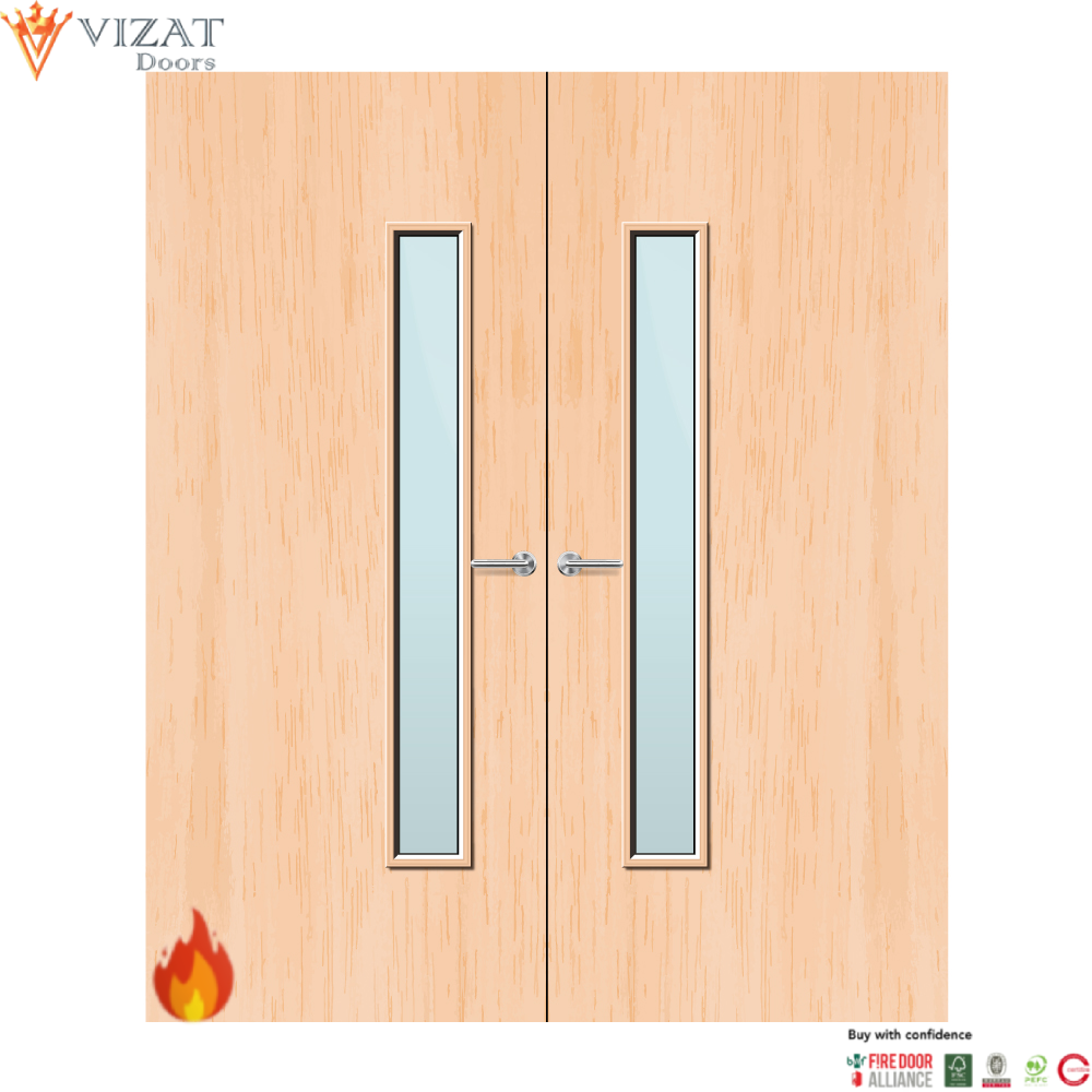 Maple Veneer 25G Glazed Pair FD60 Internal Fire Door