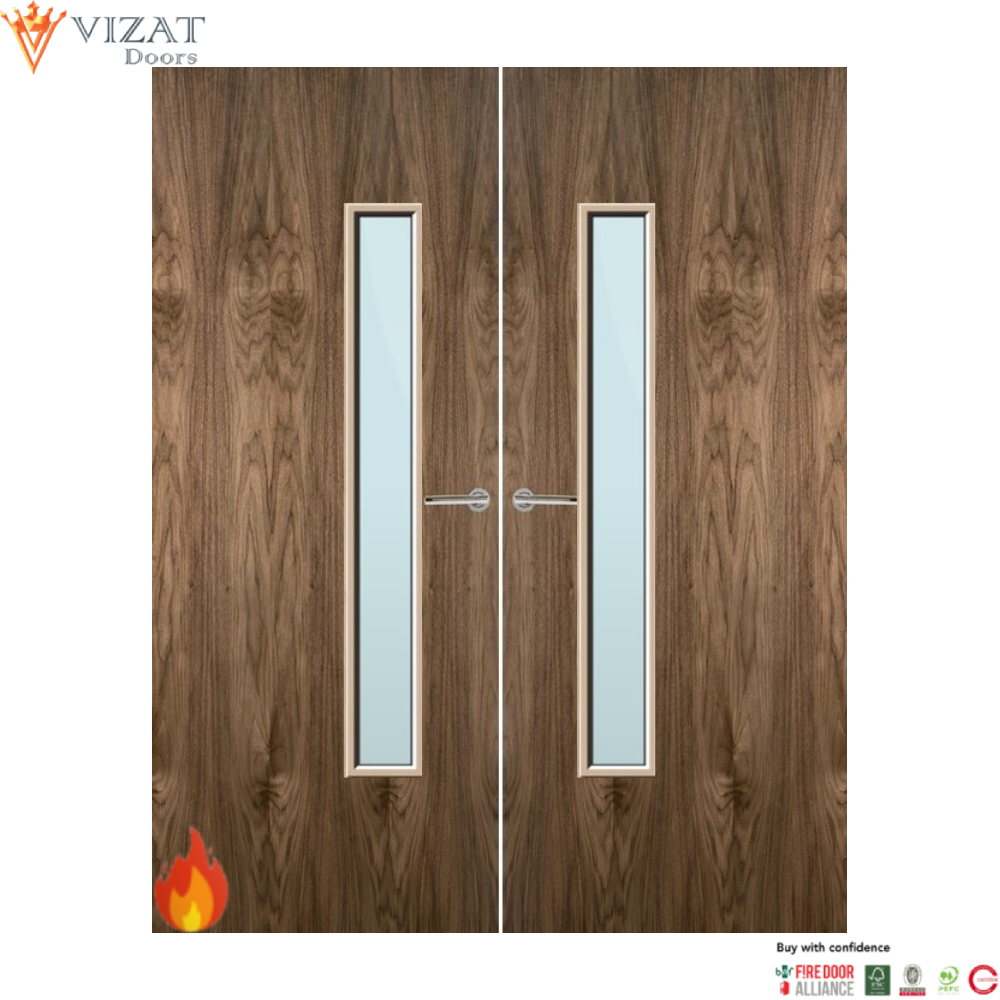 Walnut Veneer 25G Glazed Pair FD60 Internal Fire Door