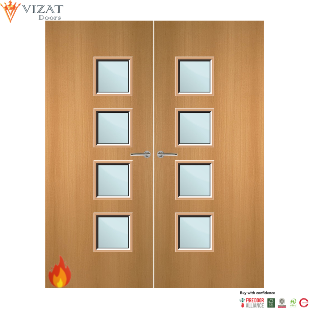 Beech Veneer 26G Glazed Pair FD60 Internal Fire Door