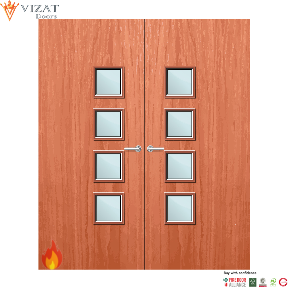Cherry Veneer 26G Glazed Pair FD60 Internal Fire Door