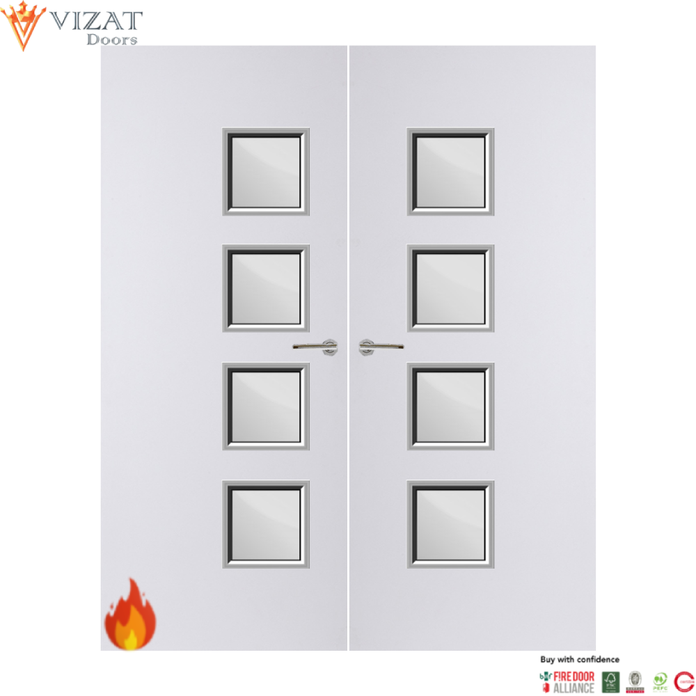 Internal Plywood Paint Grade Premium 26G Glazed Pair FD60 Fire Door