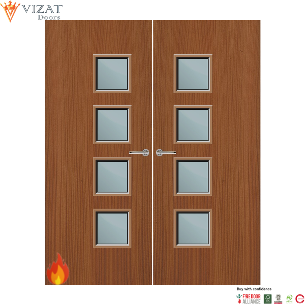 Sapele Veneer 26G Glazed Pair FD60 Internal Fire Door