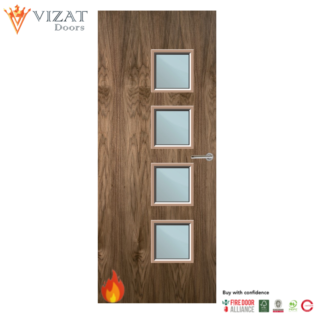 Walnut Veneer 26G Glazed FD30 Internal Fire Door
