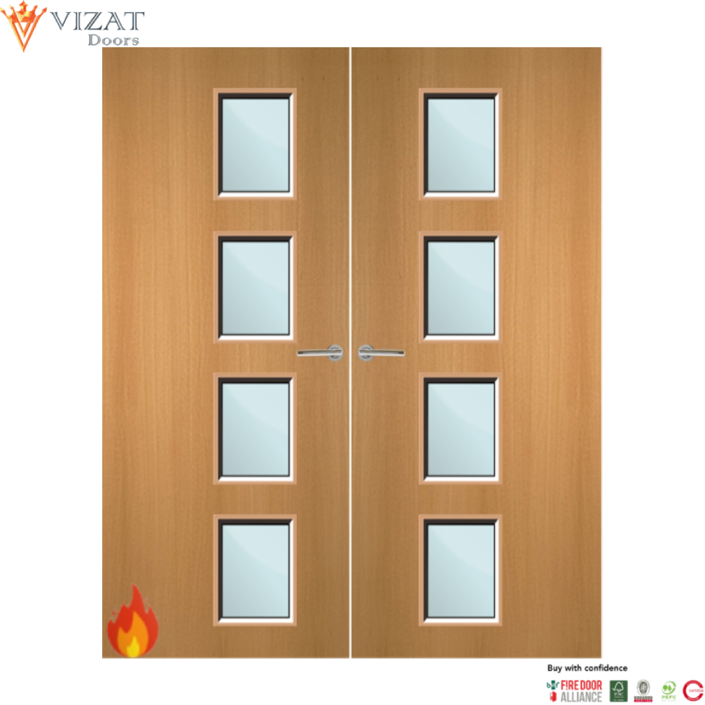 Beech Veneer 27G Glazed Pair FD60 Internal Fire Door