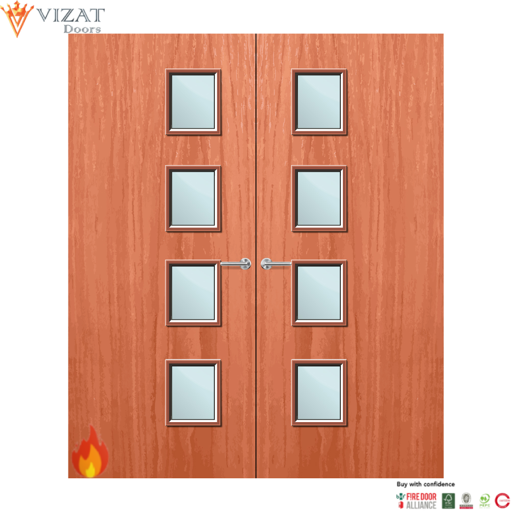 Cherry Veneer 27G Glazed Pair FD60 Internal Fire Door