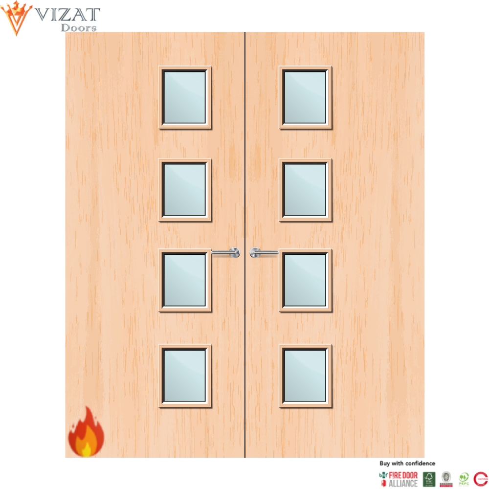 Maple Veneer 27G Glazed Pair FD60 Internal Fire Door