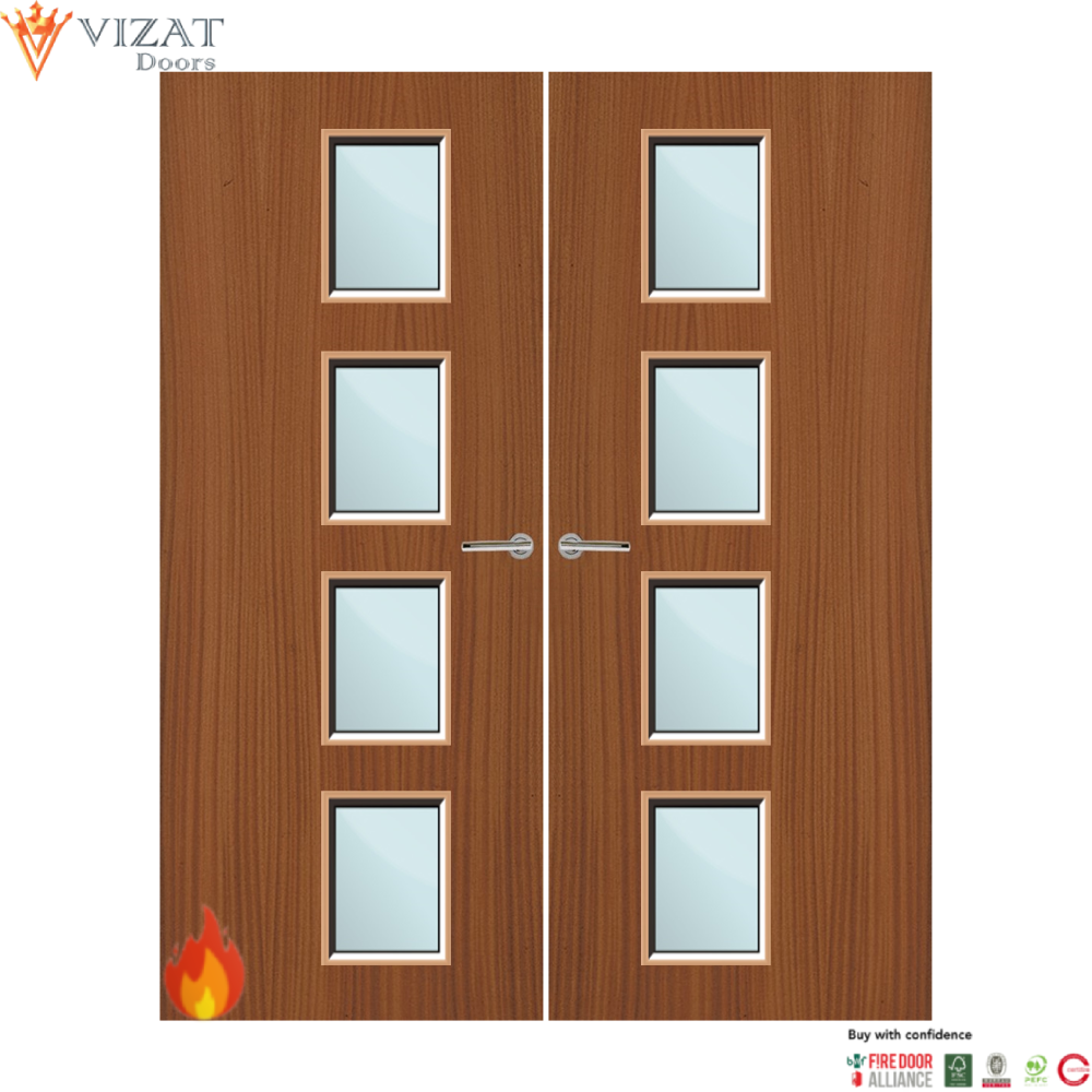 Sapele Veneer 27G Glazed Pair FD60 Internal Fire Door