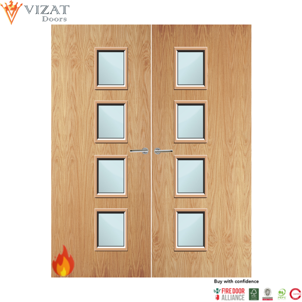 Oak Veneer 27G Glazed Pair FD60 Internal Fire Door
