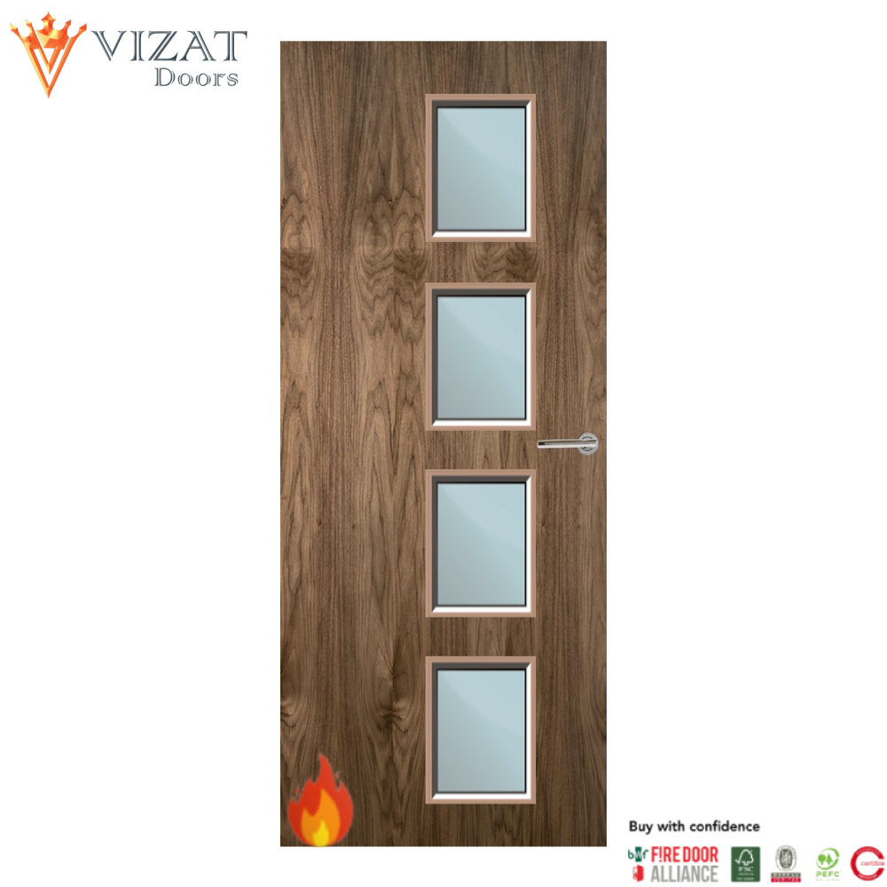 Walnut Veneer 27G Glazed FD30 Internal Fire Door