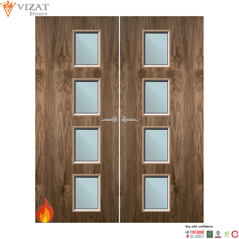 Walnut Veneer 27G Glazed Pair FD60 Internal Fire Door