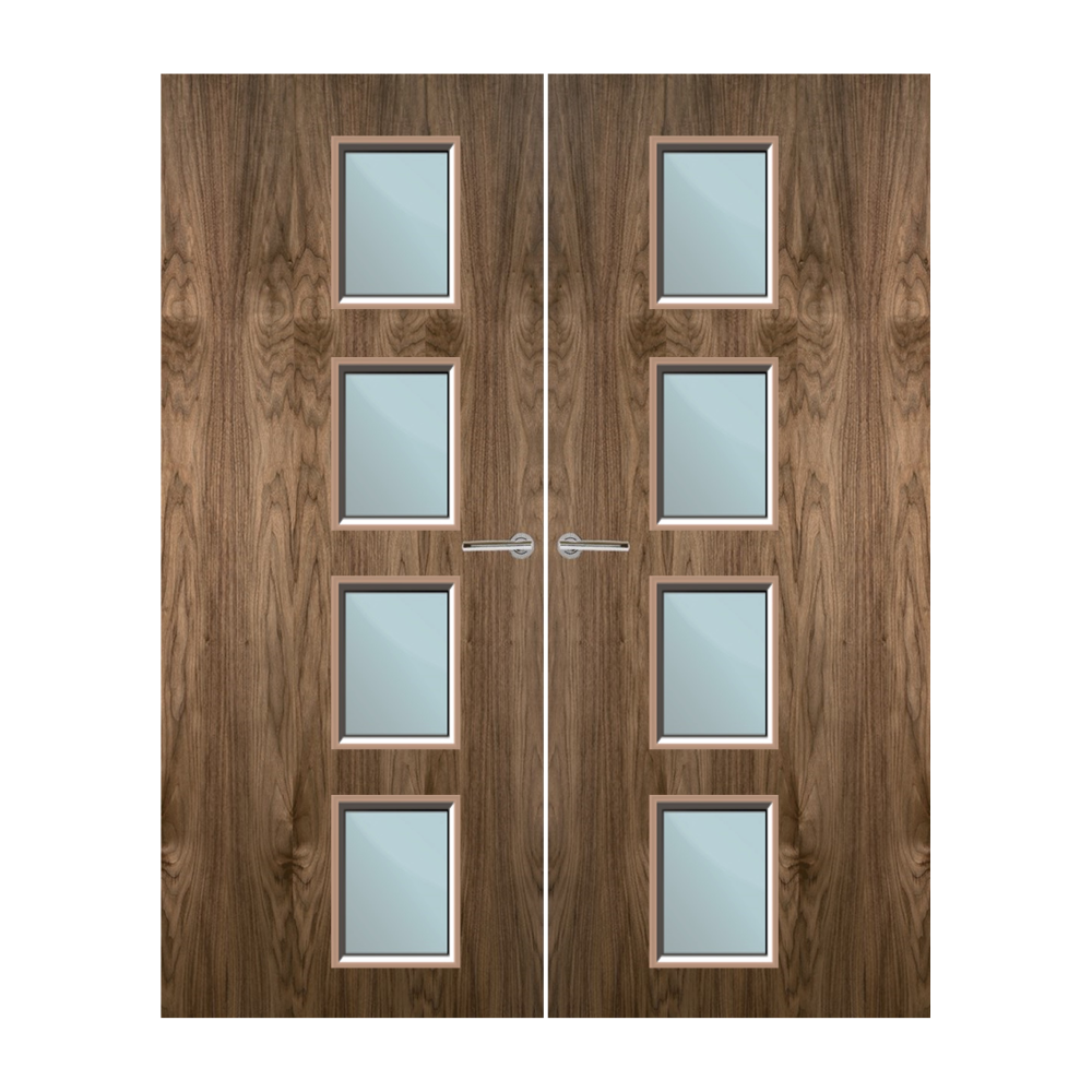 Walnut Veneer 27G Glazed Pair FD60 Internal Fire Door