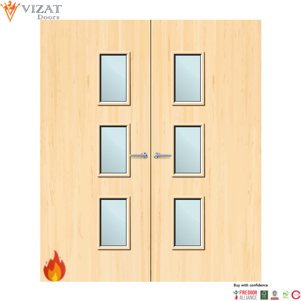 Ash Veneer 28G Glazed Pair FD60 Internal Fire Door