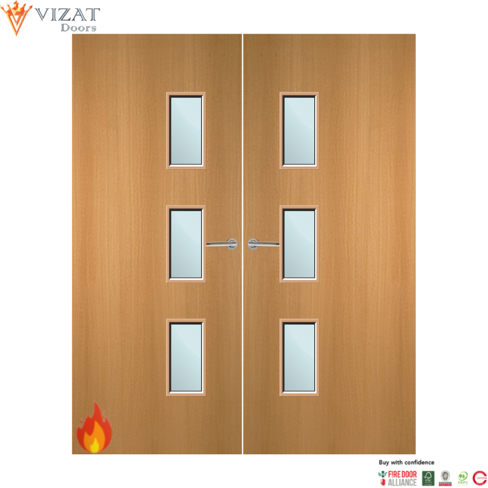 Beech Veneer 28G Glazed Pair FD60 Internal Fire Door