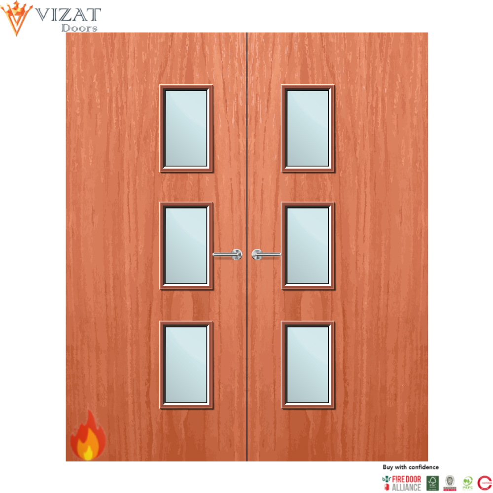 Cherry Veneer 28G Glazed Pair FD60 Internal Fire Door