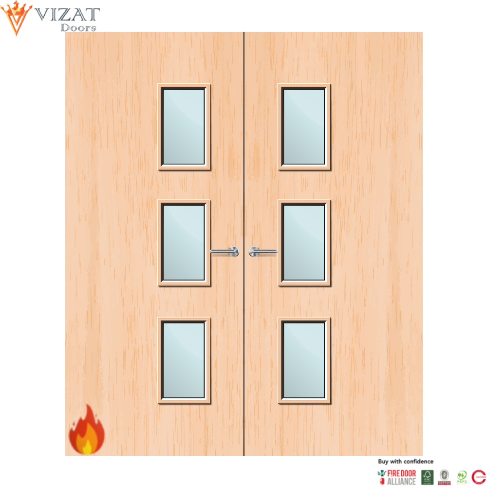 Maple Veneer 28G Glazed Pair FD60 Internal Fire Door