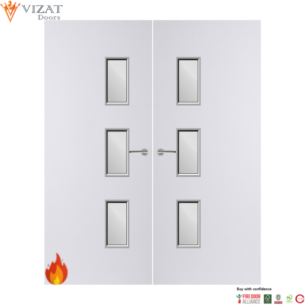 Internal Plywood Paint Grade Premium 28G Glazed Pair FD60 Fire Door
