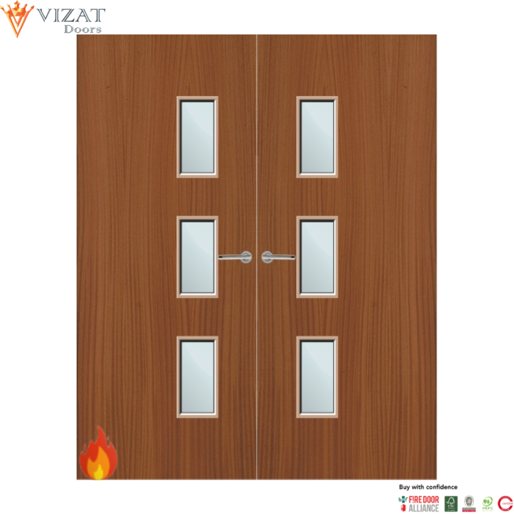 Sapele Veneer 28G Glazed Pair FD60 Internal Fire Door