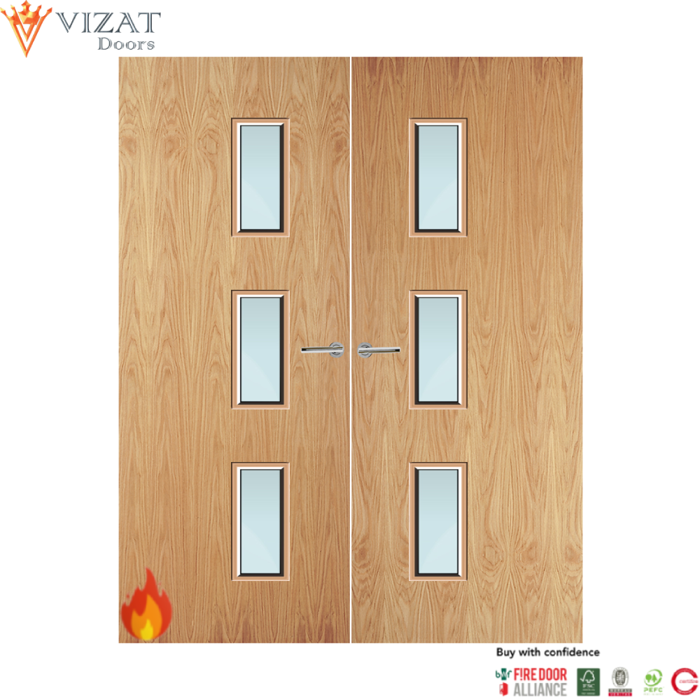 Oak Veneer 28G Glazed Pair FD60 Internal Fire Door
