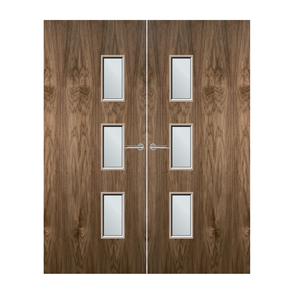Walnut Veneer 28G Glazed Pair FD60 Internal Fire Door