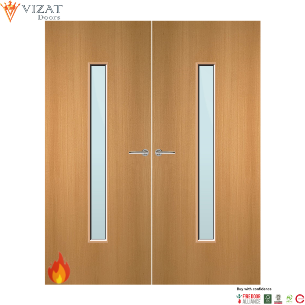 Beech Veneer 29G Glazed Pair FD60 Internal Fire Door