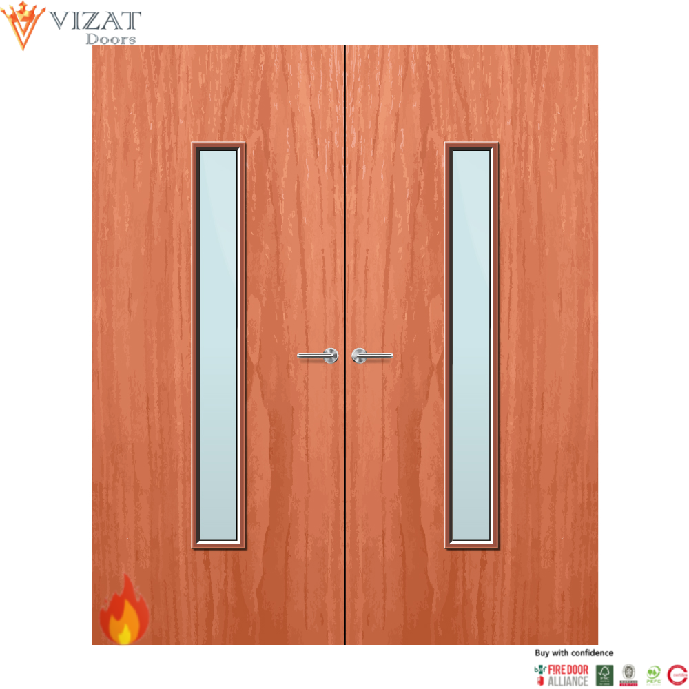Cherry Veneer 29G Glazed Pair FD60 Internal Fire Door