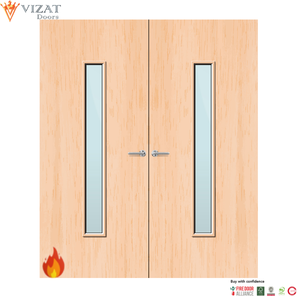 Maple Veneer 29G Glazed Pair FD60 Internal Fire Door