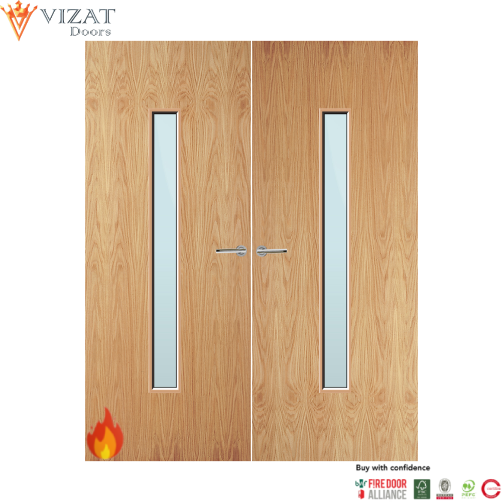 Oak Veneer 29G Glazed Pair FD60 Internal Fire Door