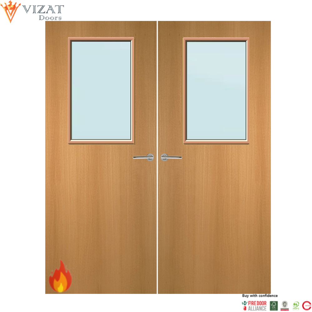 Beech Veneer 2G Glazed Pair FD60 Internal Fire Door