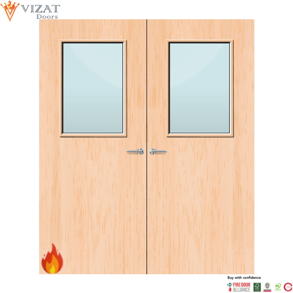 Maple Veneer 2G Glazed Pair FD60 Internal Fire Door