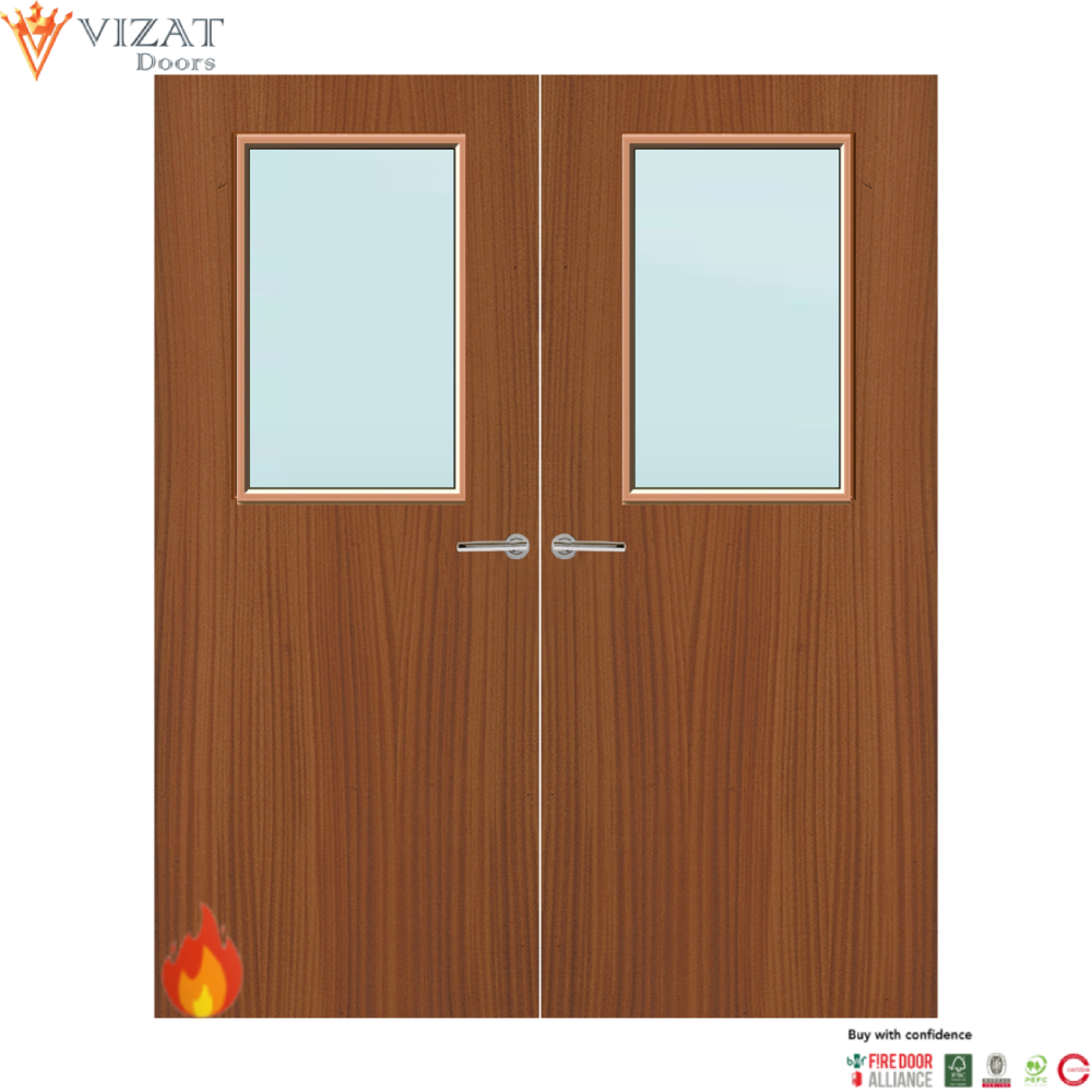 Sapele Veneer 2G Glazed Pair FD60 Internal Fire Door