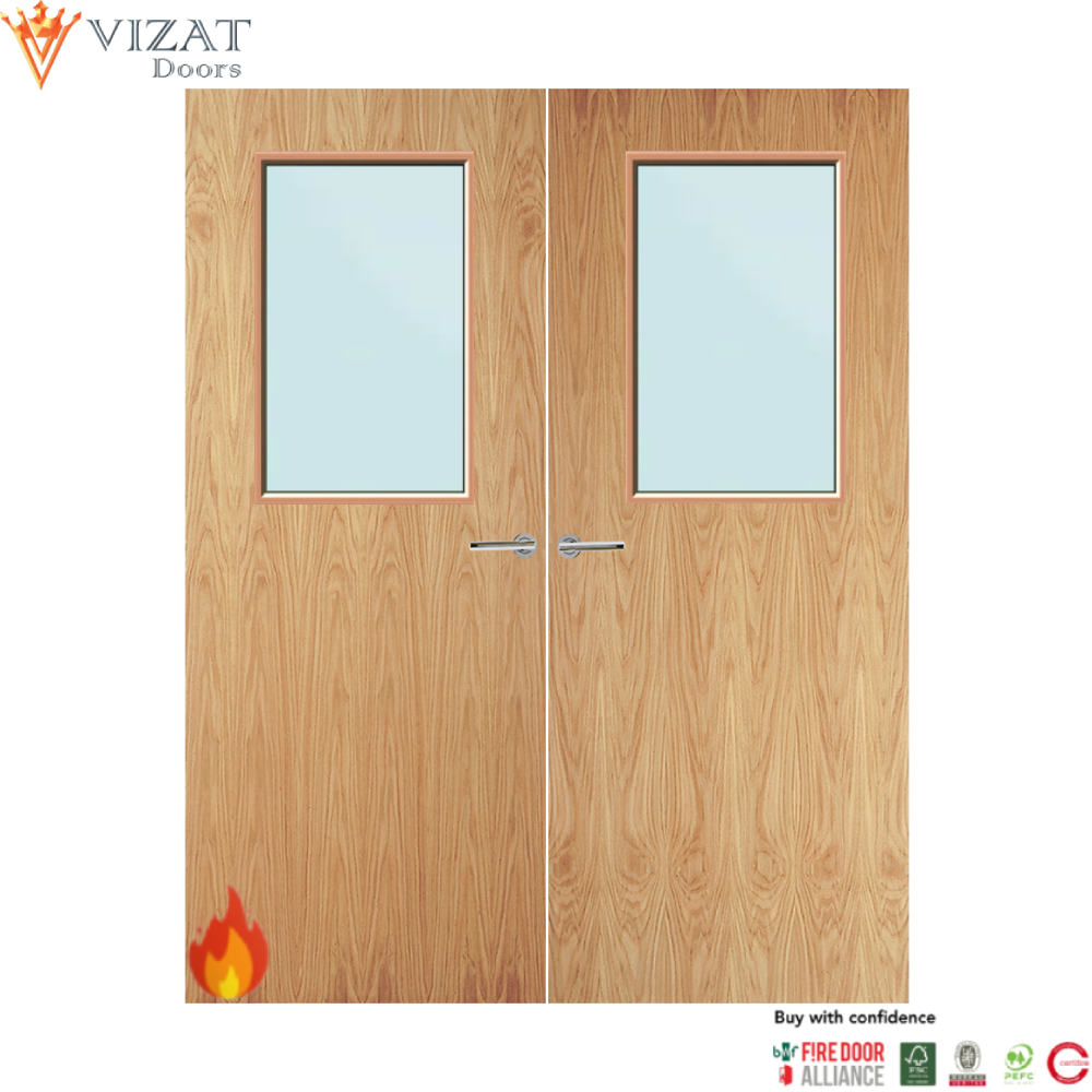 Oak Veneer 2G Glazed Pair FD60 Internal Fire Door