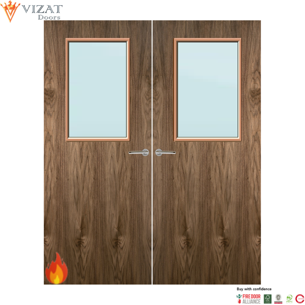 Walnut Veneer 2G Glazed Pair FD60 Internal Fire Door