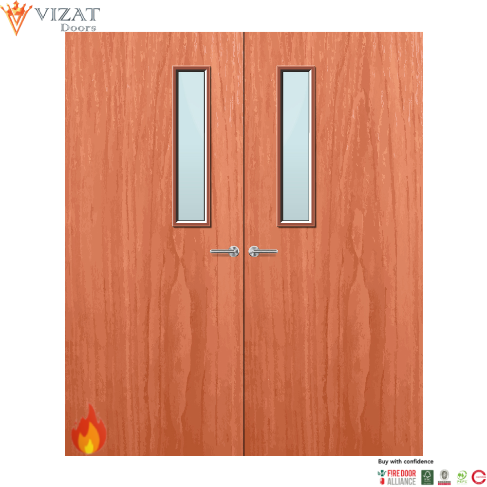 Cherry Veneer 3G Glazed Pair FD60 Internal Fire Door