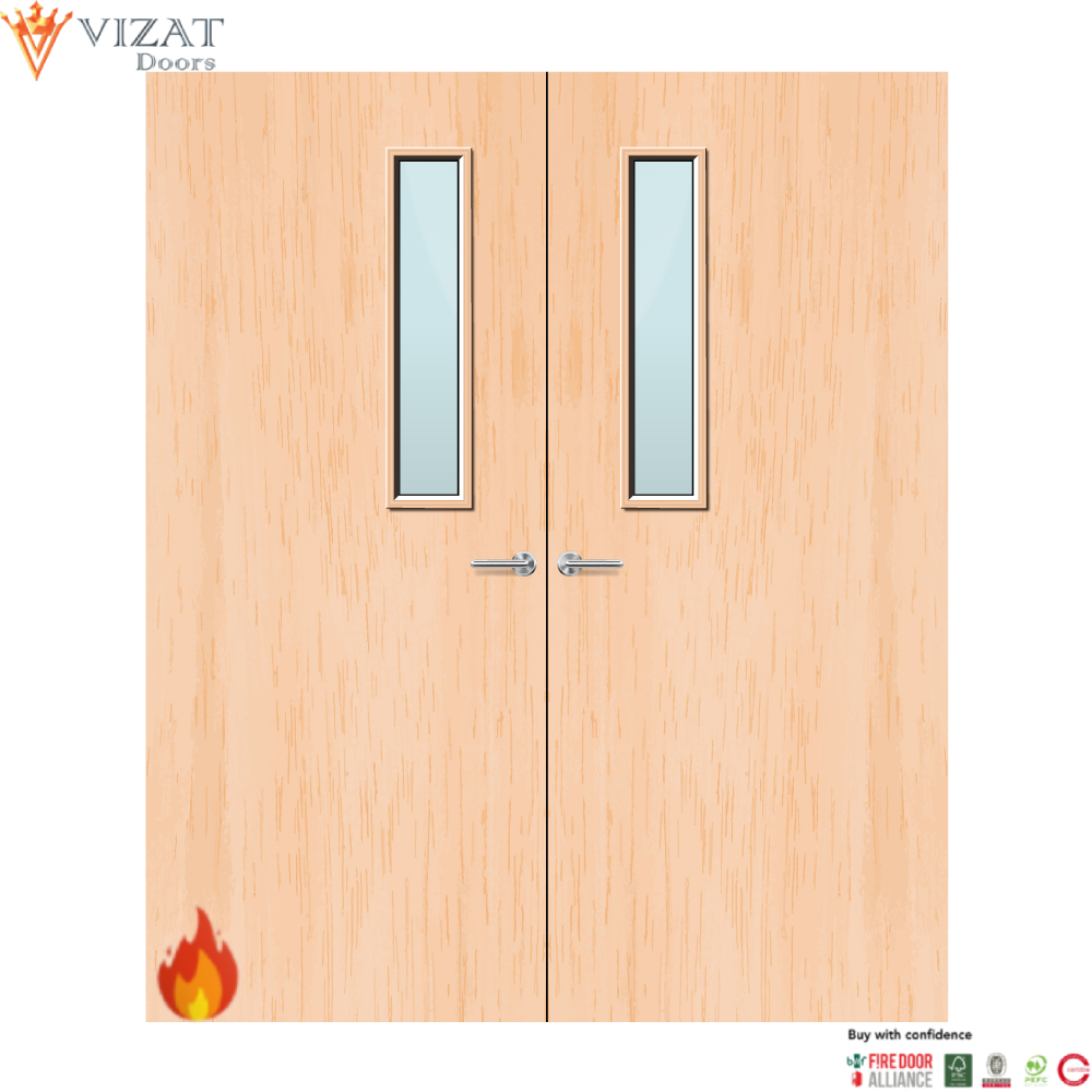 Maple Veneer 3G Glazed Pair FD60 Internal Fire Door