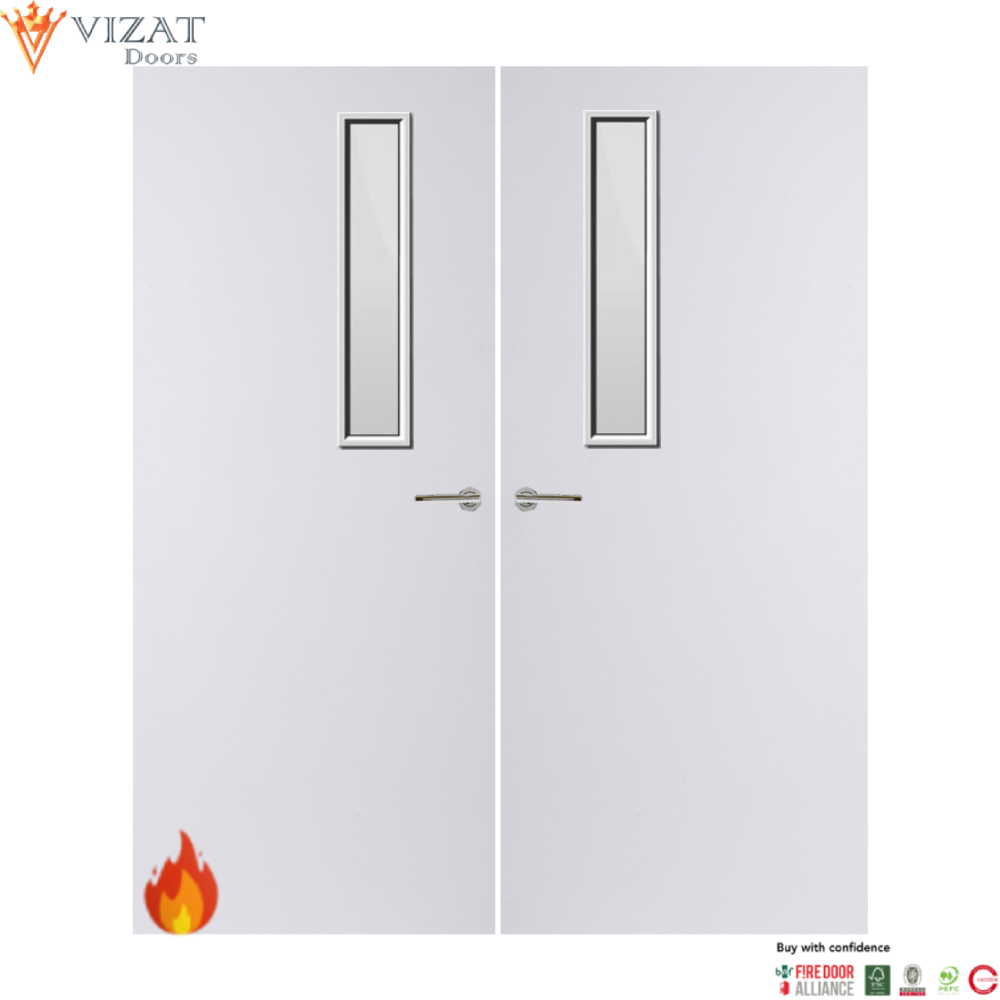 Internal Plywood Paint Grade Premium 3G Glazed Pair FD60 Fire Door