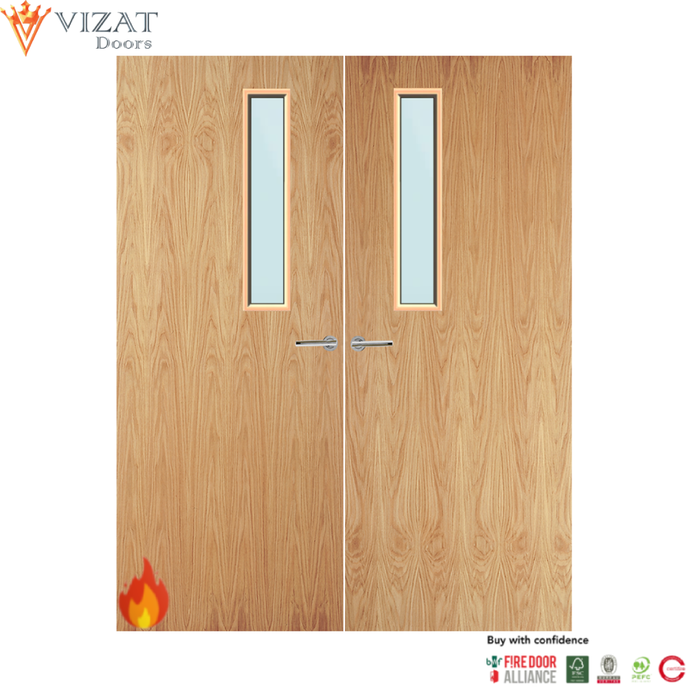 Oak Veneer 3G Glazed Pair FD60 Internal Fire Door