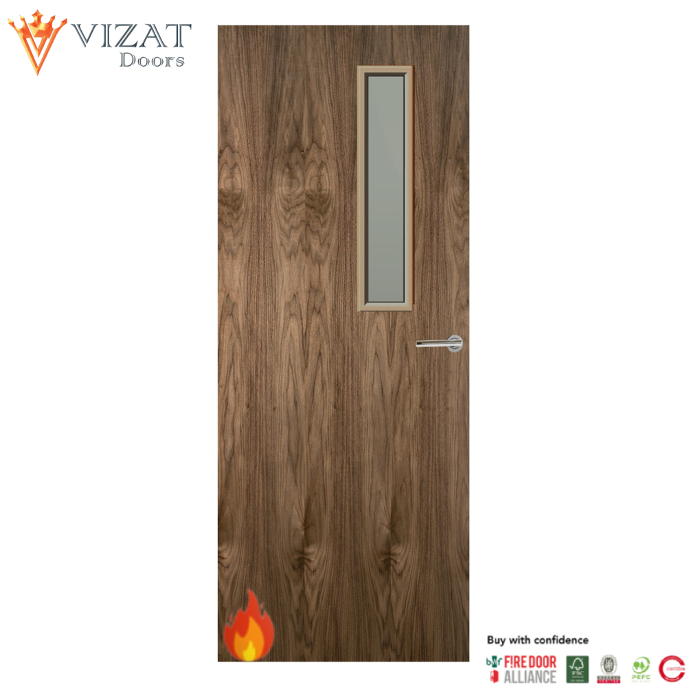 Walnut Veneer 3G Glazed FD60 Internal Fire Door