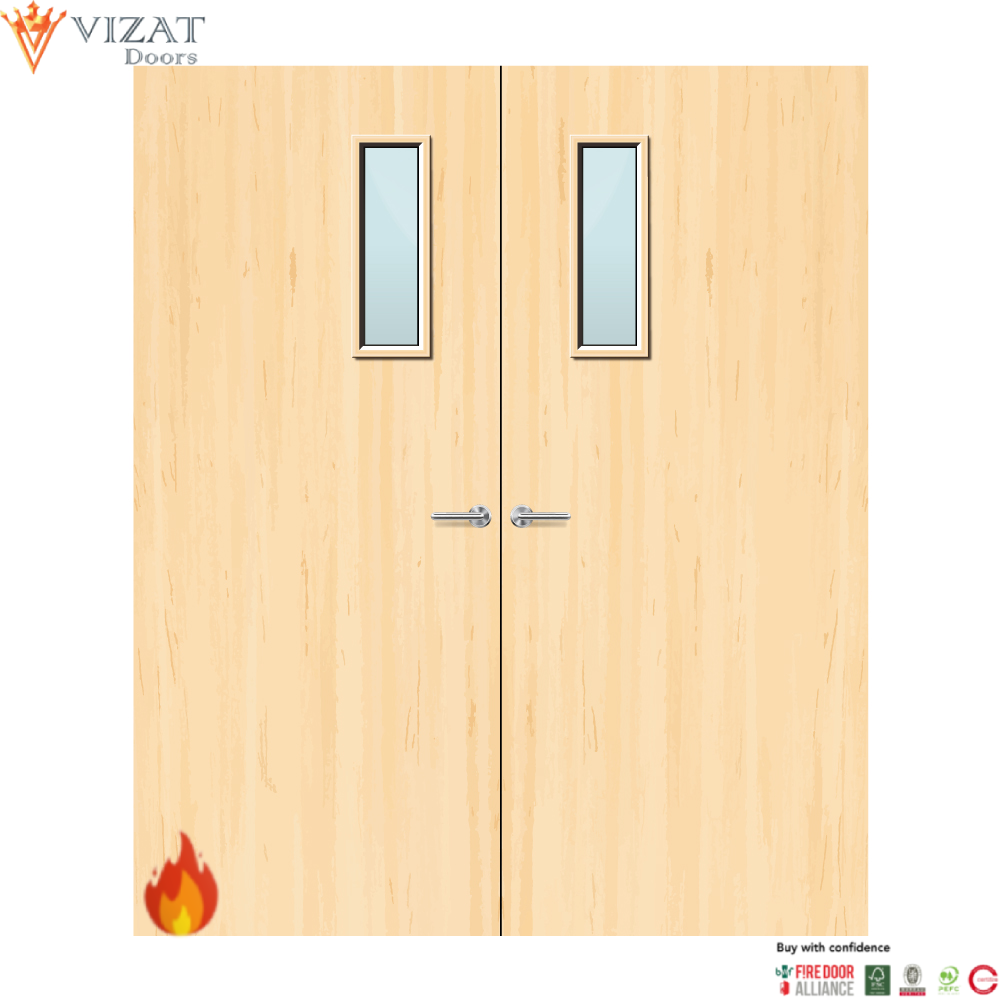 Ash Veneer 4G Glazed Pair FD60 Internal Fire Door