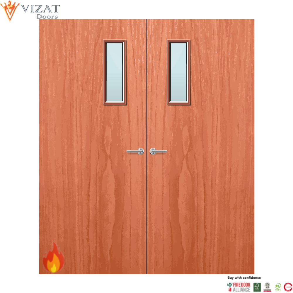 Cherry Veneer 4G Glazed Pair FD30 Internal Fire Door