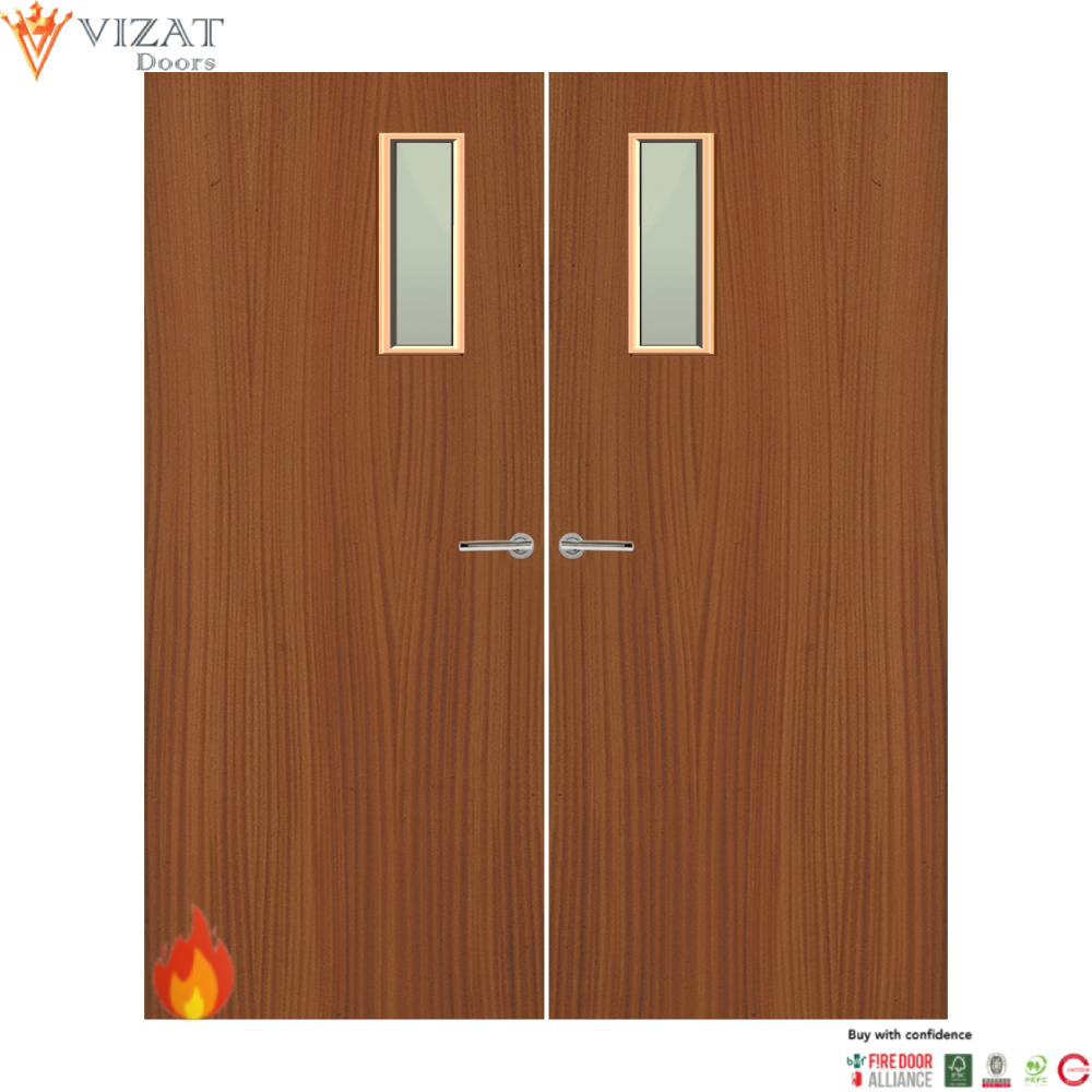 Sapele Veneer 4G Glazed Pair FD60 Internal Fire Door