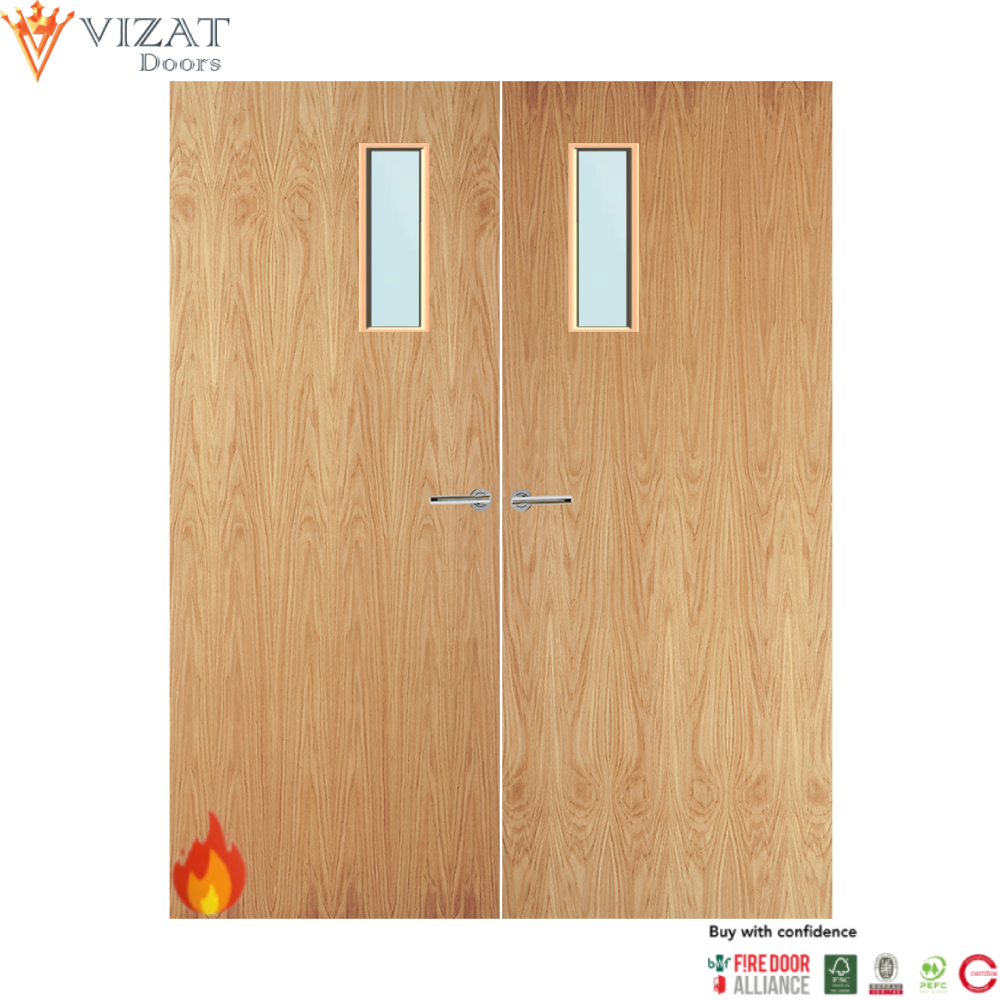 Oak Veneer 4G Glazed Pair FD60 Internal Fire Door