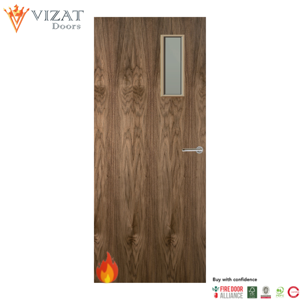 Walnut Veneer 4G Glazed FD30 Internal Fire Door