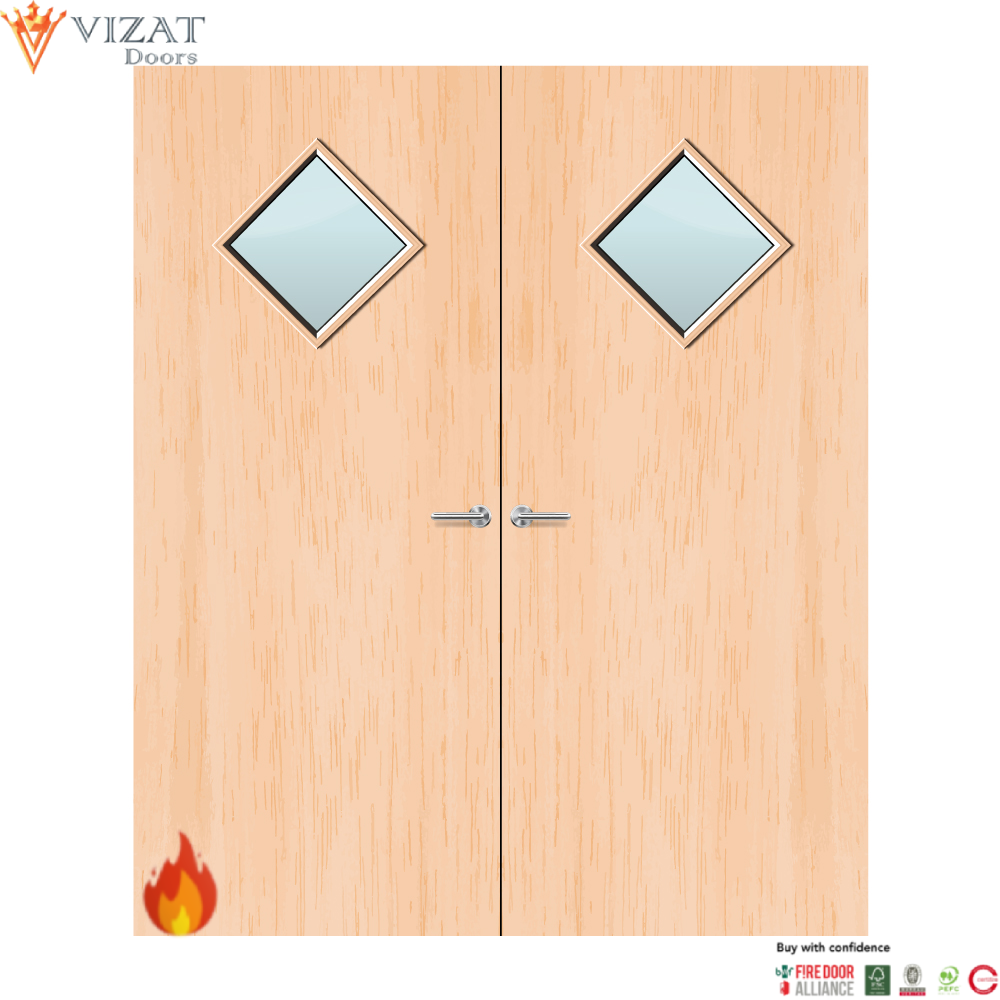 Maple Veneer 6G Glazed Pair FD60 Internal Fire Door