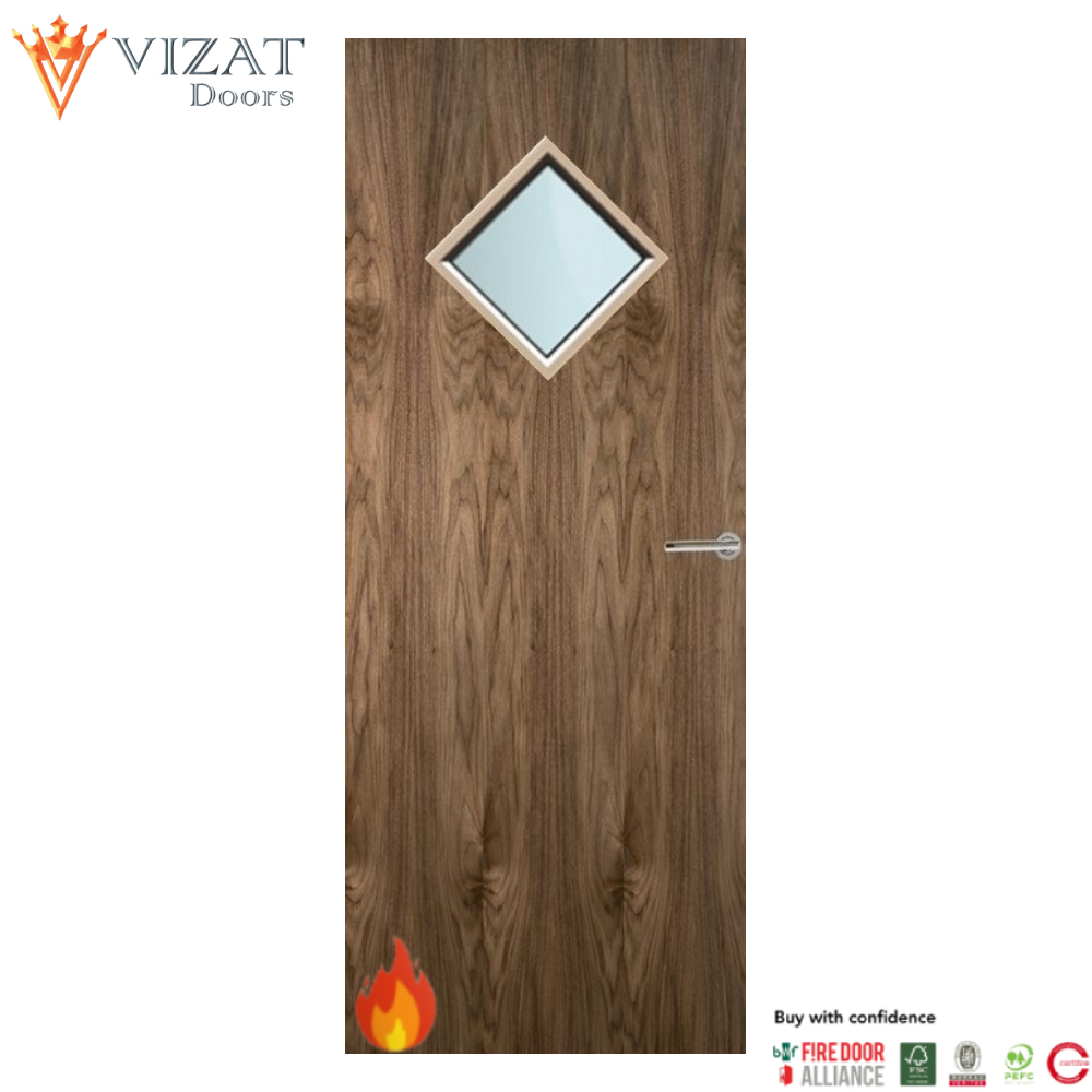Walnut Veneer 6G Glazed FD60 Internal Fire Door
