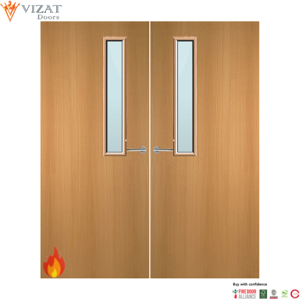 Beech Veneer 7G Glazed Pair FD60 Internal Fire Door