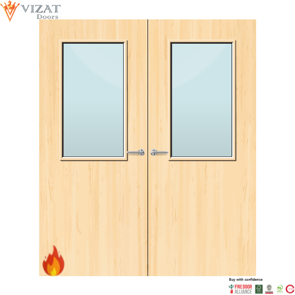 Ash Veneer 8G Glazed Pair FD30 Internal Fire Door
