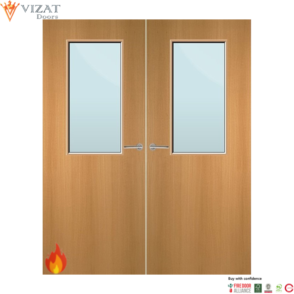 Beech Veneer 8G Glazed Pair FD60 Internal Fire Door