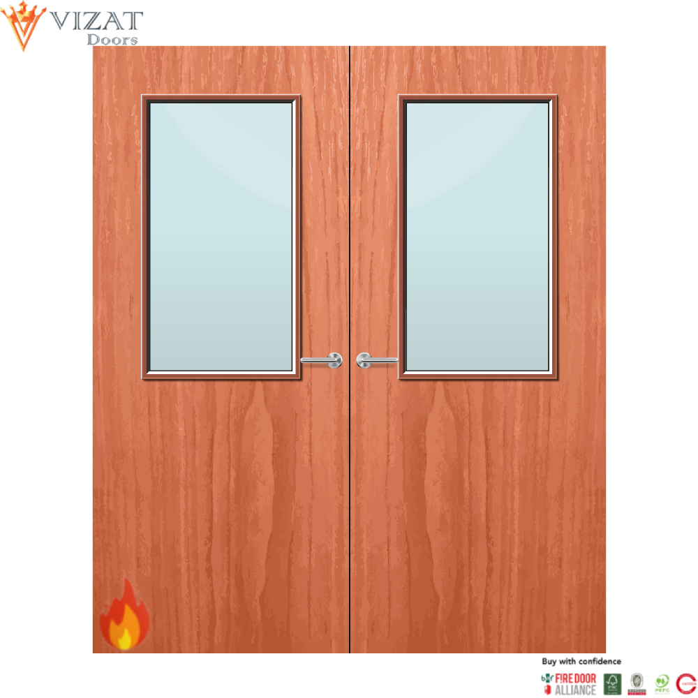 Cherry Veneer 8G Glazed Pair FD30 Internal Fire Door