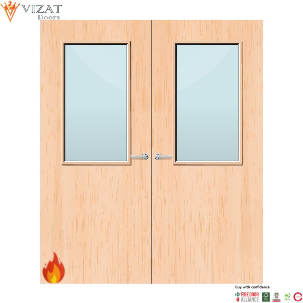 Maple Veneer 8G Glazed Pair FD60 Internal Fire Door